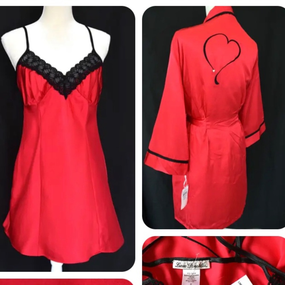 NWT Robe + Sleepwear 2pc Set Lingerie Embroidered, Lace  LINEA DONATELLA
